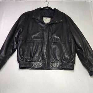 🔥Vintage John Ashford Black Leather Bomber Jacket – Medium EXCELLENT Condition
